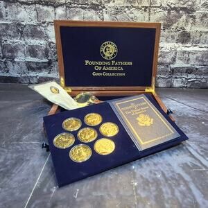 The Franklin Mint Founding Fathers Coin 7pcs 24 Gold Plated with Box